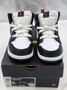 Air Jordan 1 Mid Toddler Shoes - White/Black/Rust Pink